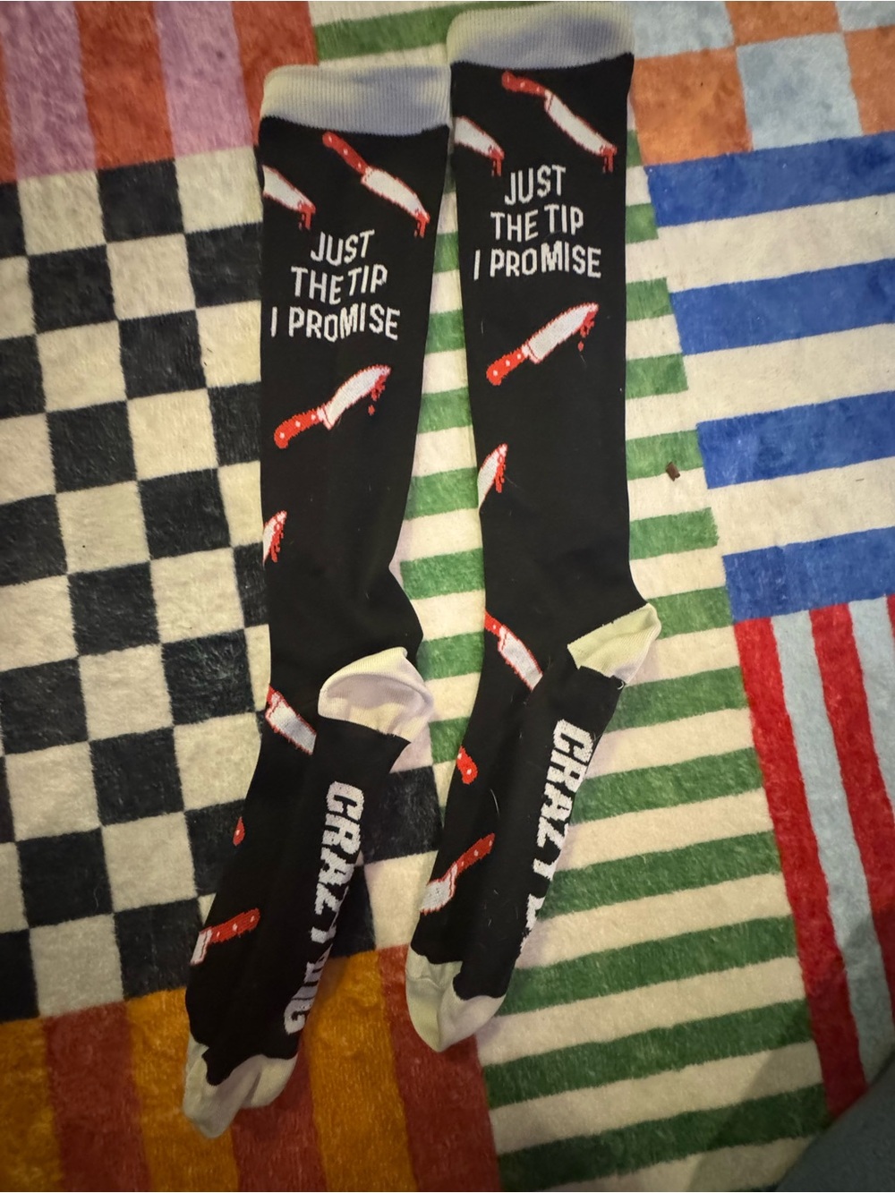 Crazy Dog Black Novelty Knee-High Socks - 'Just The Tip I Promise'